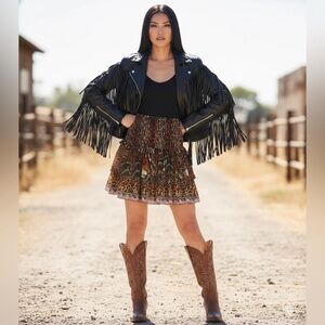 $326 Camilla Silk Layered Frill Skirt Wild Azal Leopard Print Skirt